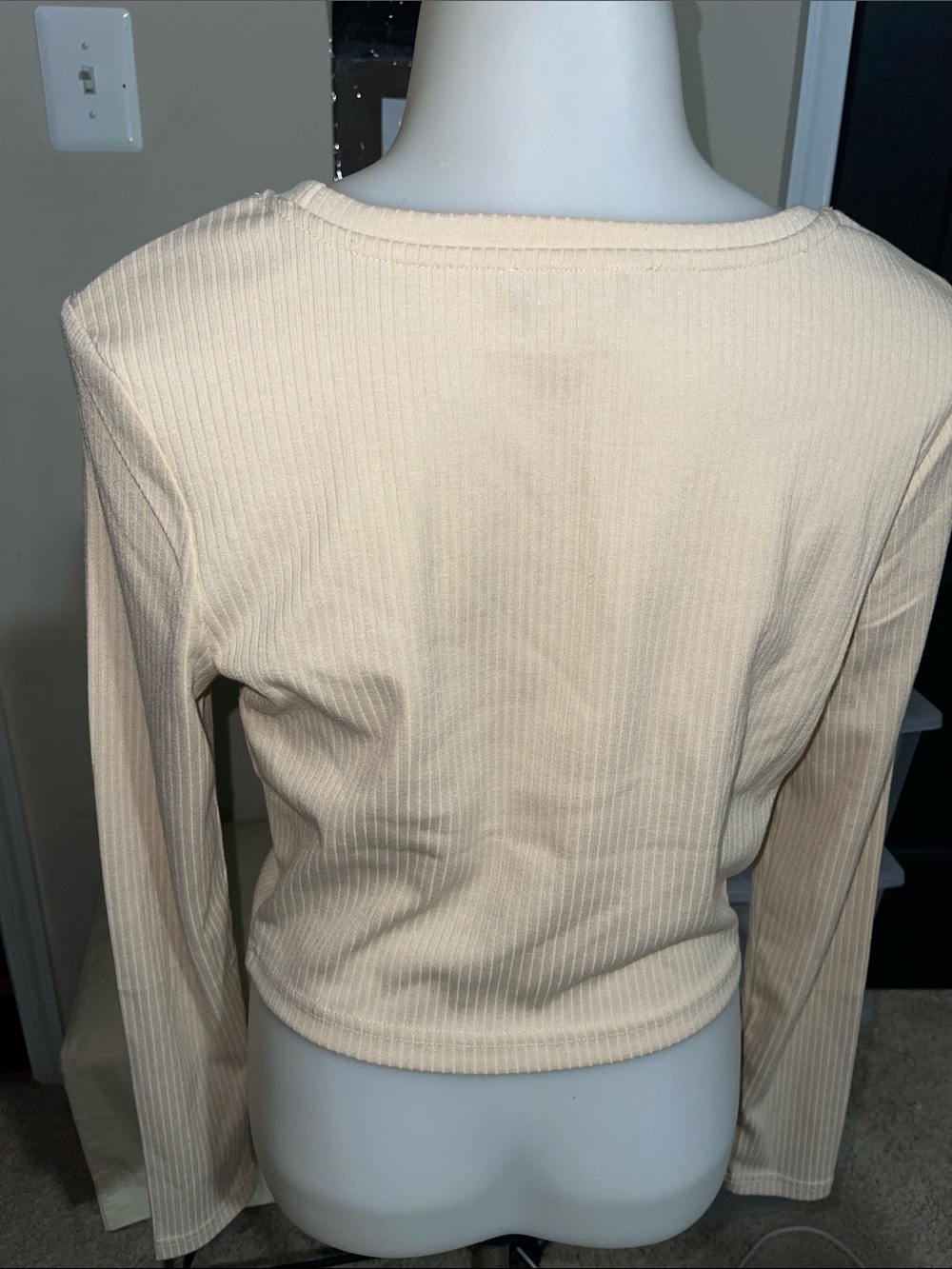 MINKPINK Cream Ribbed Twist-Front Long Sleeve Top - Picture 5 of 6